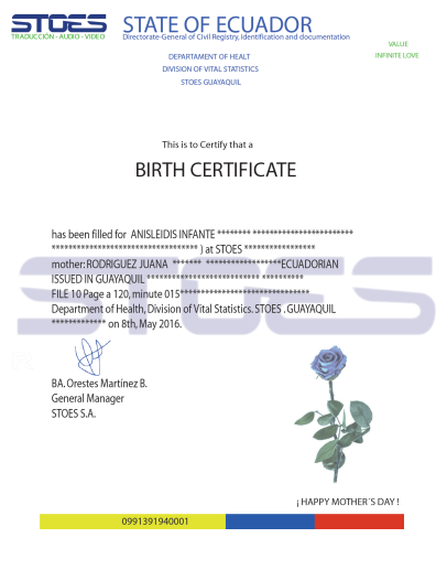 certificado de nacimiento bilingue